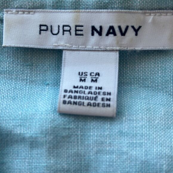 Pure Navy Linen Teal Button Down Midi Shirt Dress Pockets Beachy Coastal Size S - Picture 12 of 14